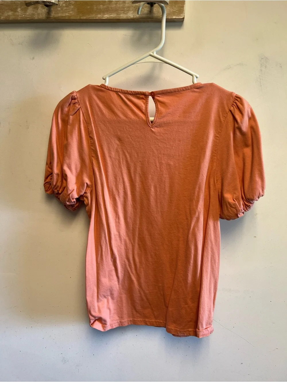 J. Crew Coral Puff-Sleeve Smocked Yoke Top